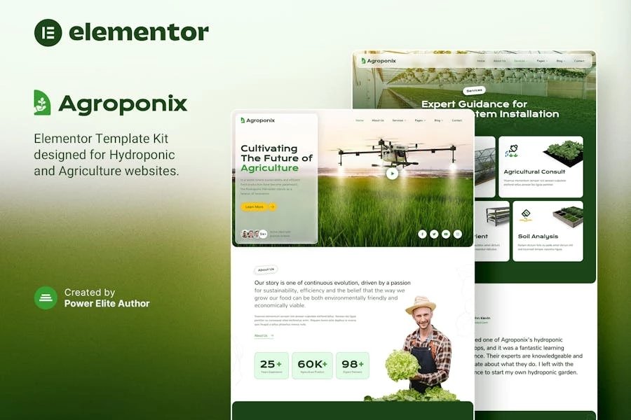 Agroponix Kit de plantillas Elementor para hidroponía y agricultura