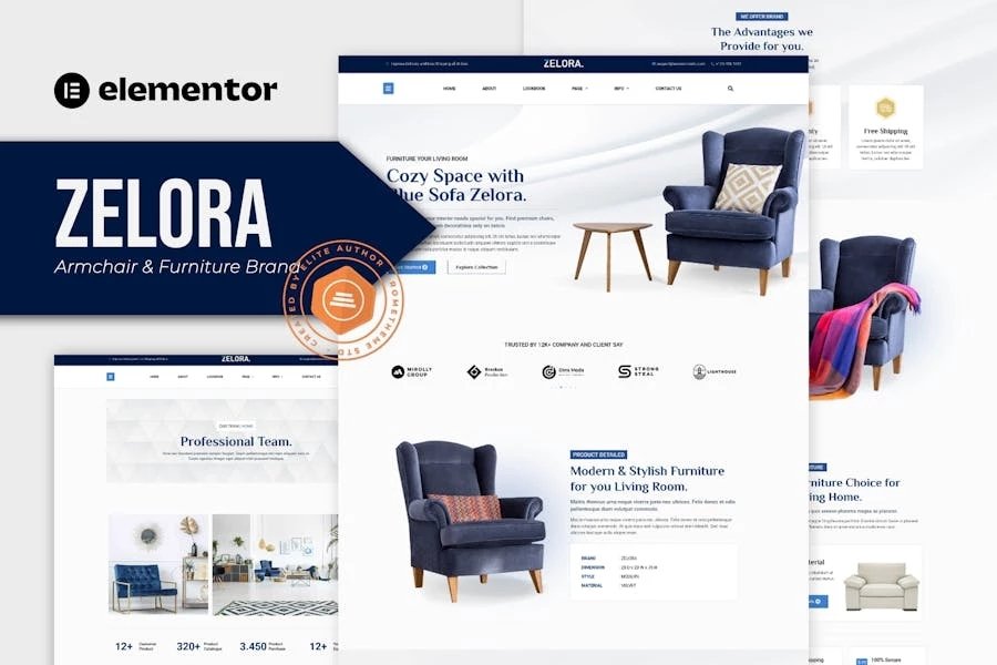 Zelora - Template Kit Elementor de la marca de sillones y muebles