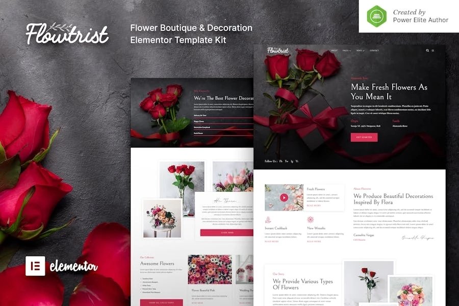 Flowtrist Kit de plantillas Elementor para floristería y boutique de flores