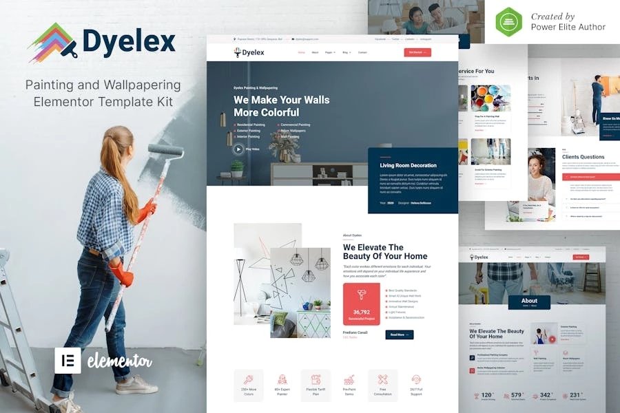 Dyelex - Template Kit Elementor para servicio de pintura y empapelado