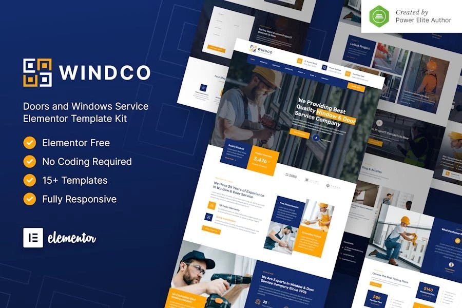 Windco Kit de plantillas Elementor de servicio para puertas y ventanas