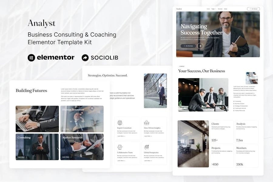 Analista - Kit de plantillas Elementor para consultoría empresarial y coaching
