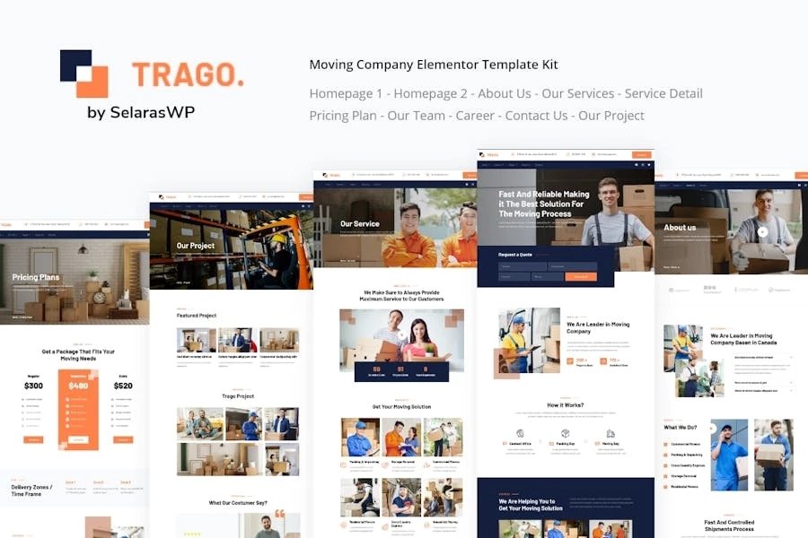 Trago - Template Kit Elementor de servicio Movers Packers