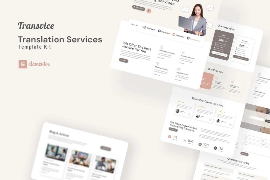 Transvice - Kit de plantillas Elementor para sitios web de traducción