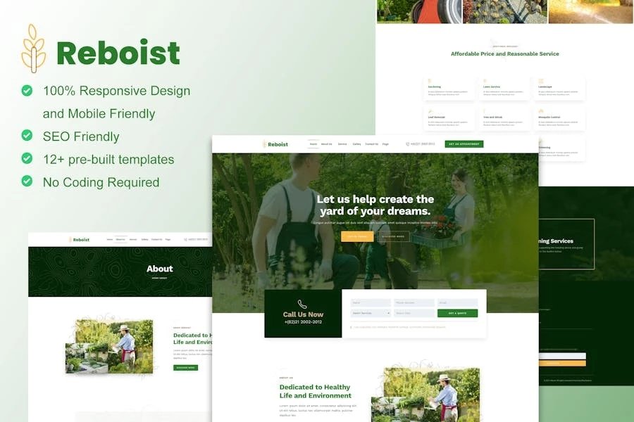 Reboist - Kit de plantillas Elementor para paisajismo y jardinería