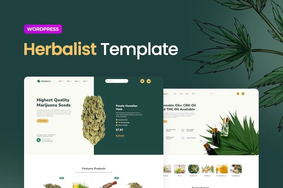 Herbalist Template Kit Elementor para tienda de marihuana medicinal
