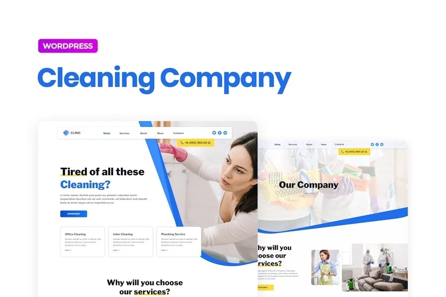 Clino Template Kit Elementor para empresas de limpieza