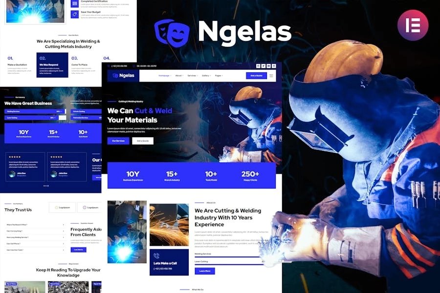 Ngelas - Template Kit Elementor para servicios de soldadura y corte