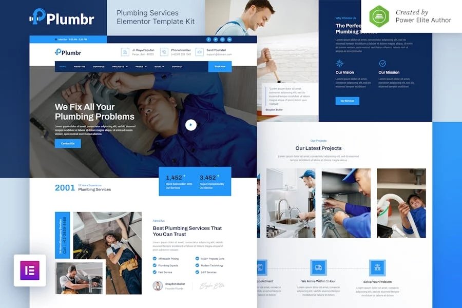 Plumbr - Template Kit Elementor de servicios de plomería
