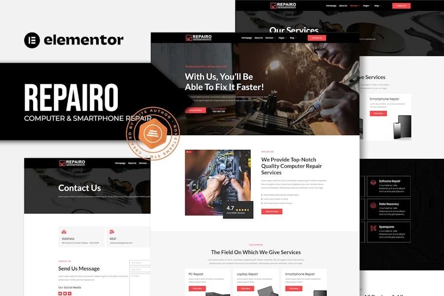 Repairo - Template Kit Elementor para reparación de computadoras y teléfonos inteligentes