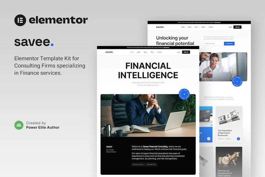 Savee Template Kit Elementor para consultoría financiera