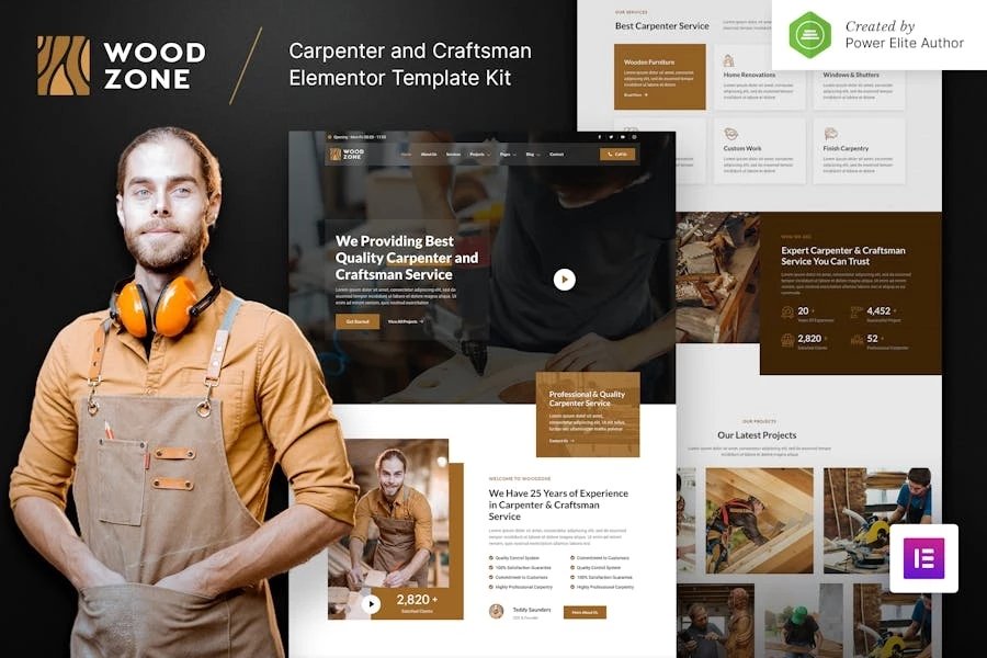 Woodzone - Template Kit Elementor Carpenter Craftsman
