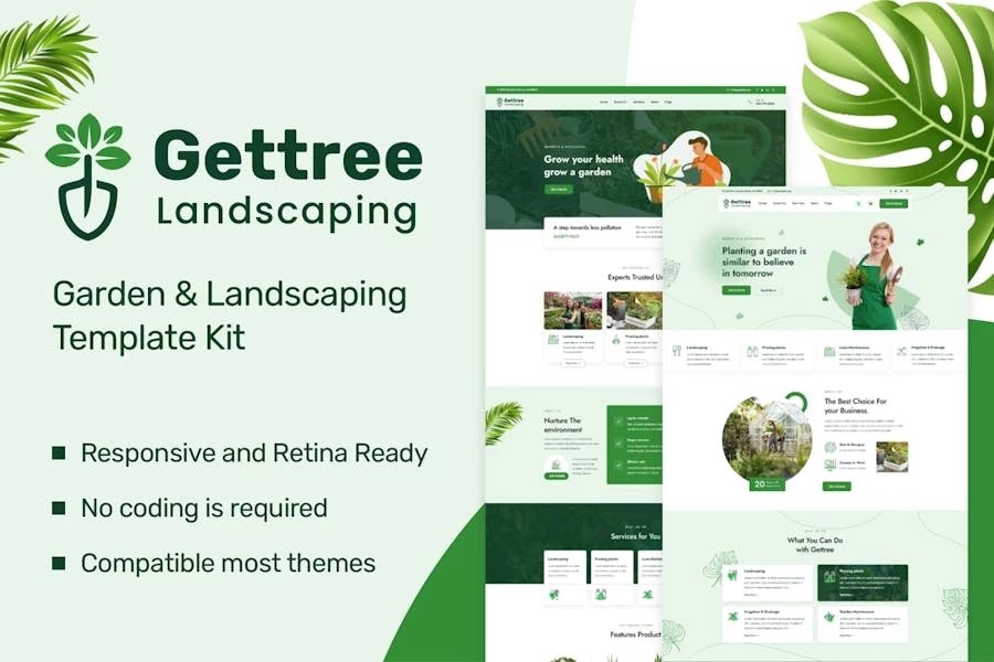 Gettree Template Kit Elementor para jardines y paisajismo