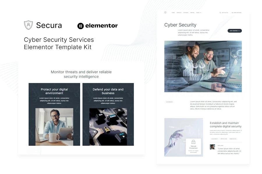 Secura - Template Kit Elementor para servicios de ciberseguridad
