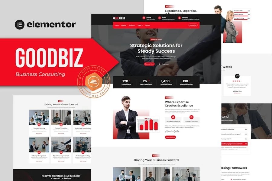 Goodbiz - Kit de plantillas Elementor para consultoría empresarial