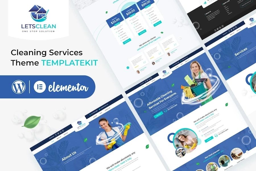 LetsClean - Template Kit Elementor para servicios de limpieza
