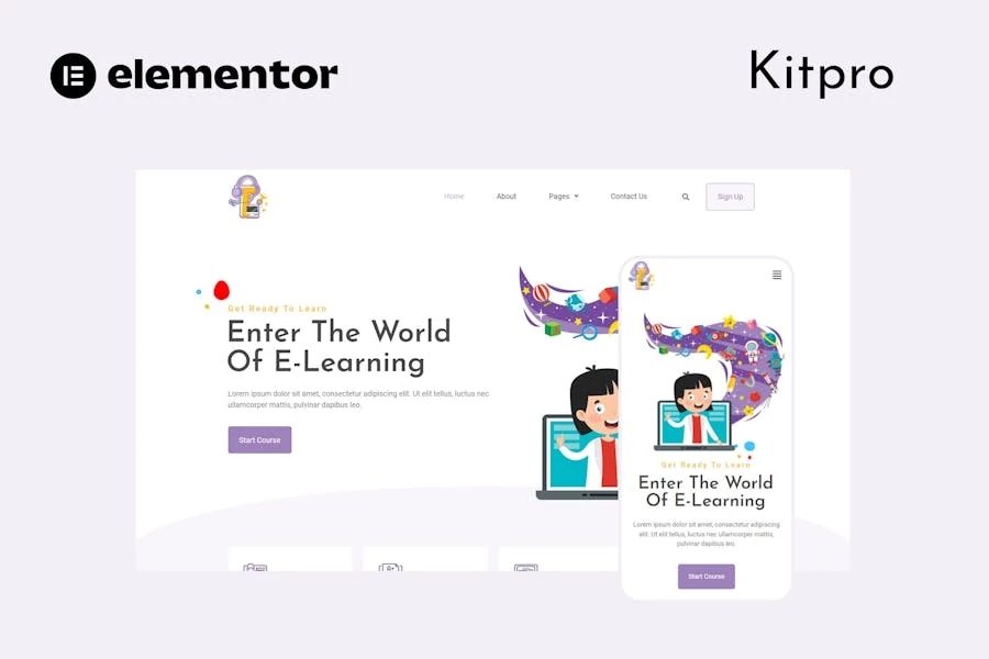 Template Kit de Elementor del servicio de aprendizaje electrónico de Tutturu