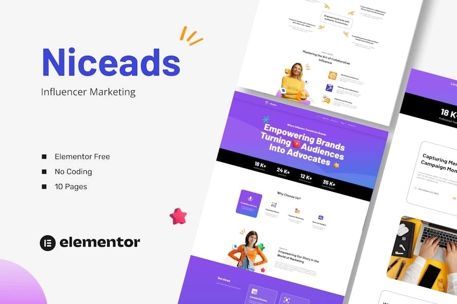 Niceads - Kit de plantillas Elementor para marketing de influenciadores