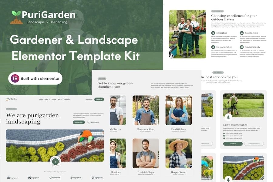 PuriGarden - Kit de plantillas Elementor para jardineros y paisajistas