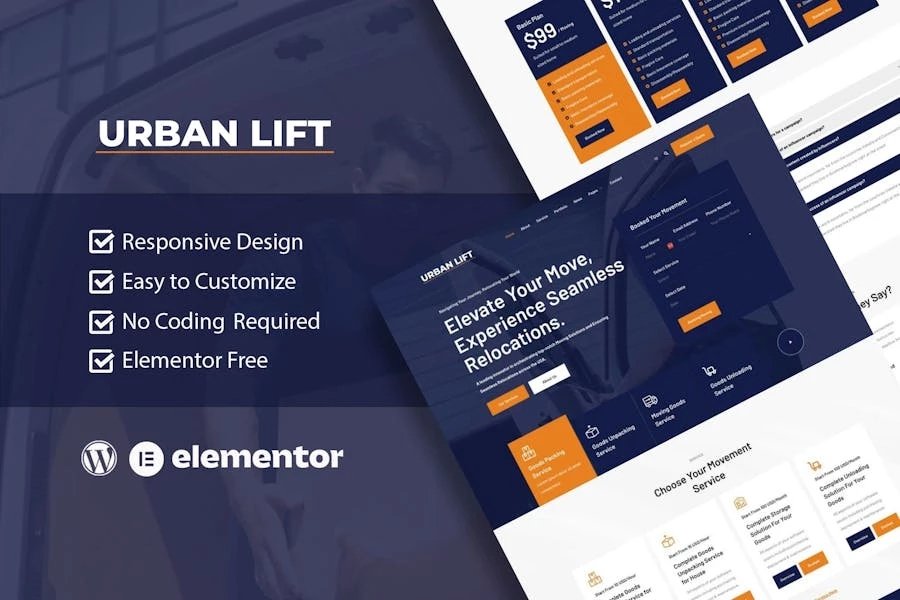 UrbanLift - Kit de plantillas Elementor para servicios de empresas de mudanzas