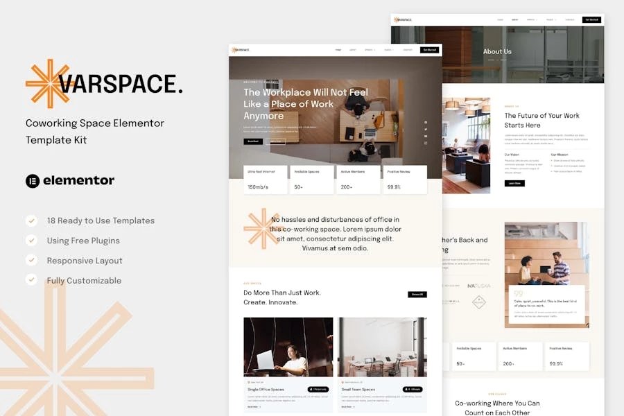 Varspace - Template Kit Elementor para espacios de coworking