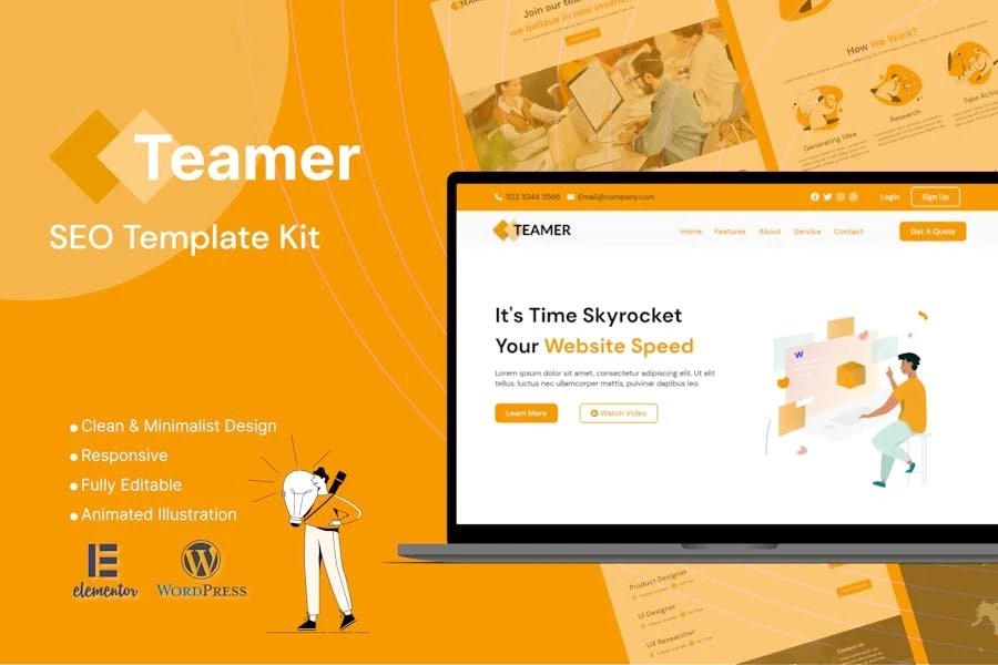 Teamer - Kit de plantillas Elementor de marketing SEO