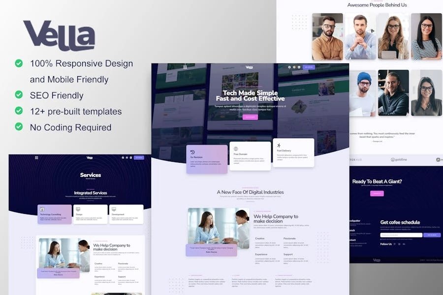 Vella - Kit de plantillas Elementor para agencias digitales