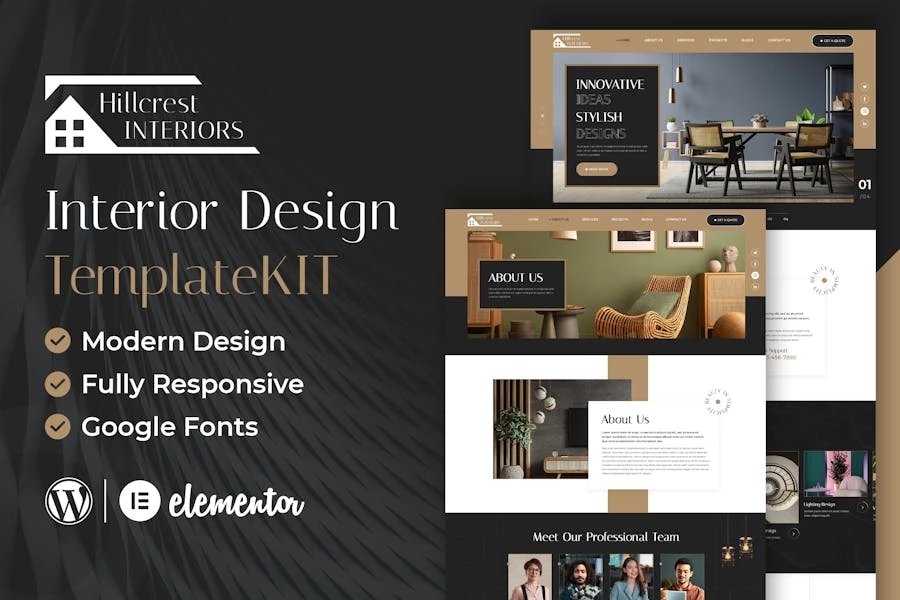 Hillcrest - Template Kit Elementor para diseño de interiores