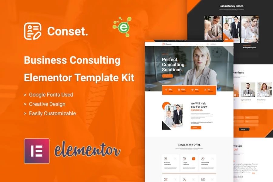 Conset Template Kit Elementor para consultoría empresarial