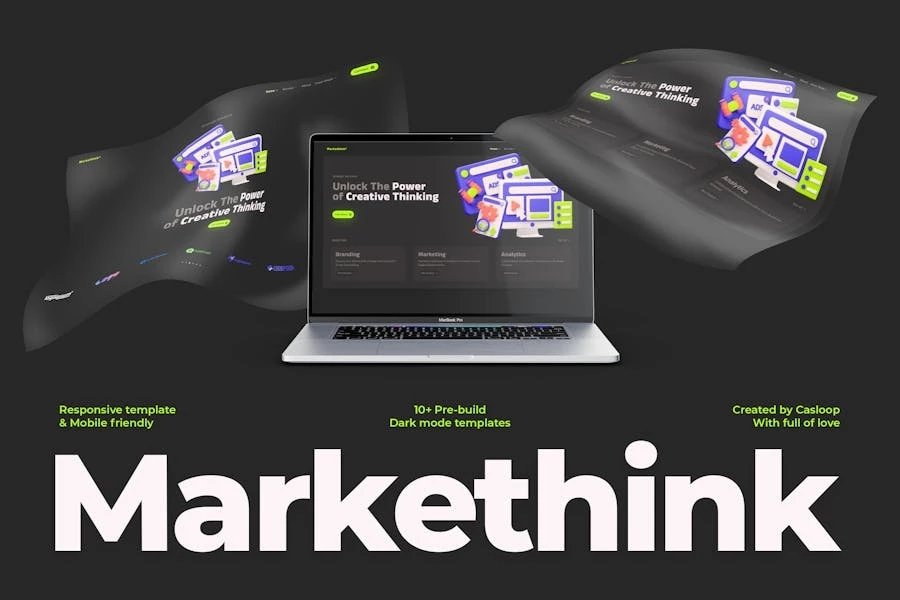 Markethink - Kit de plantillas Elementor para agencia de marketing digital en modo oscuro
