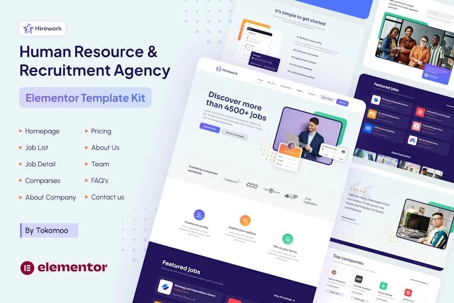 Hirework - Template Kit Elementor Pro para Agencia de recursos humanos y contratación