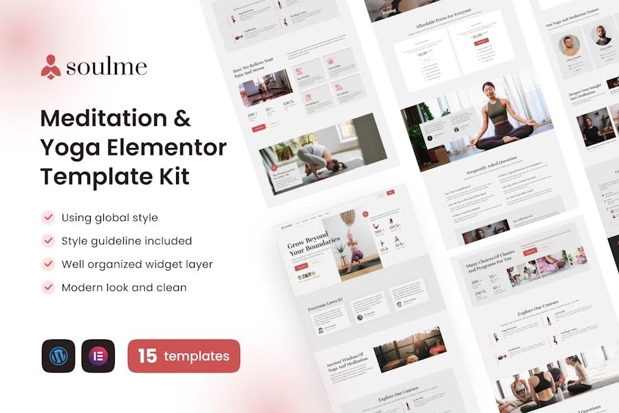Template Kit Elementor para meditación y bienestar de Soulme Yoga