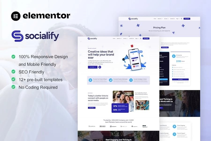 Socialify - Kit de plantillas Elementor Pro para agencia de marketing en redes sociales