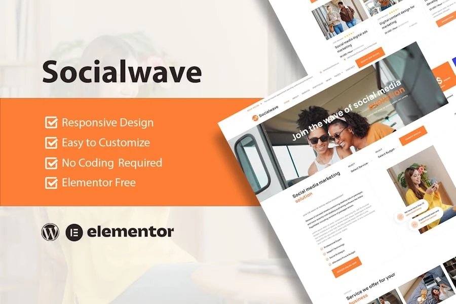 SocialWave - Kit de plantillas Elementor para servicios de redes sociales y marketing digital