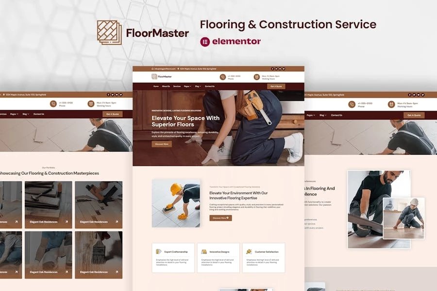 FloorMaster - Kit de plantillas Elementor Pro para servicio de pisos y construcción