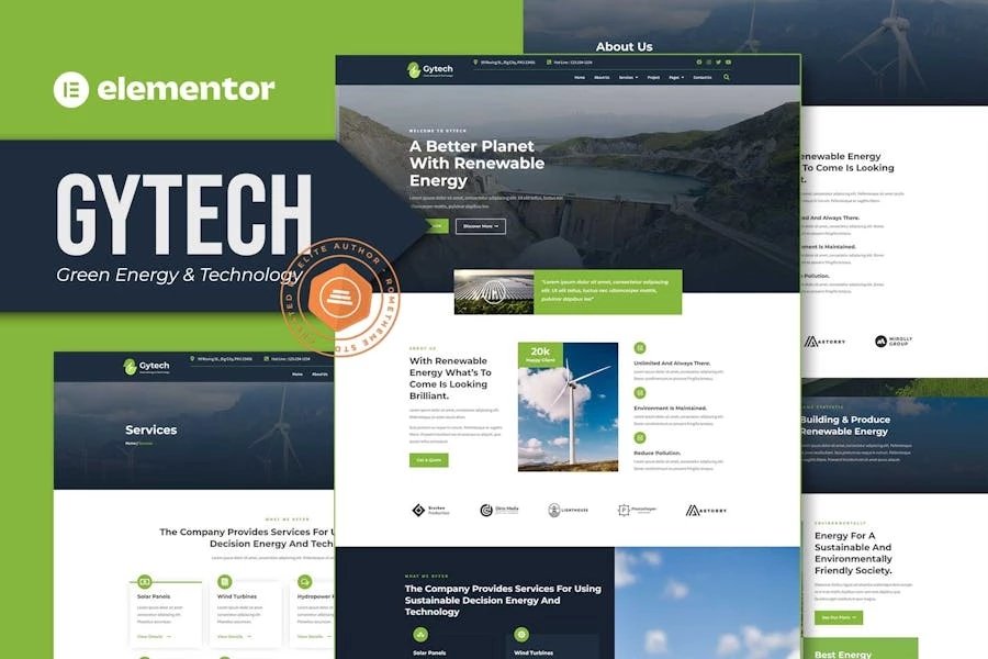 Gytech - Template Kit Elementor Pro de energía y tecnología verdes