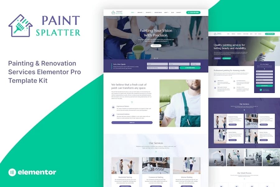 Paint Splatter - Template Kit Elementor Pro para servicios de pintura y renovación