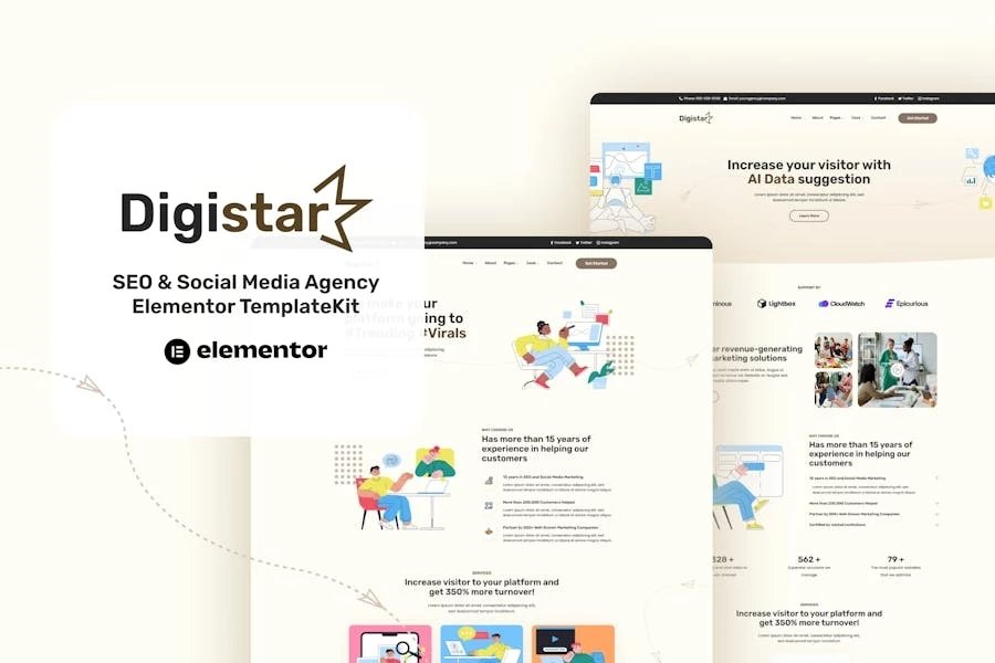 Digistar - Kit de plantillas Elementor para Agencia de SEO y redes sociales