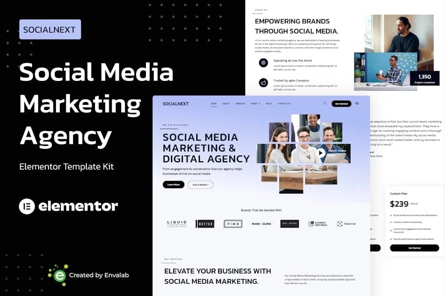 Socialnext - Template Kit Elementor Pro para Agencia de marketing en redes sociales
