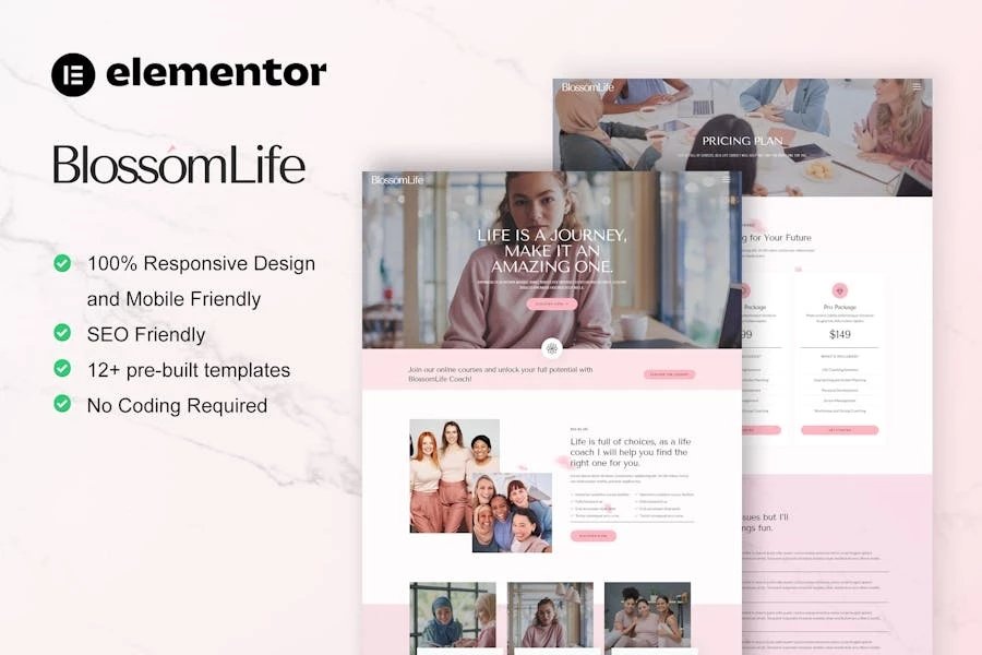 BlossomLife - Template Kit Elementor para entrenadores de vida y consultoría para mujeres