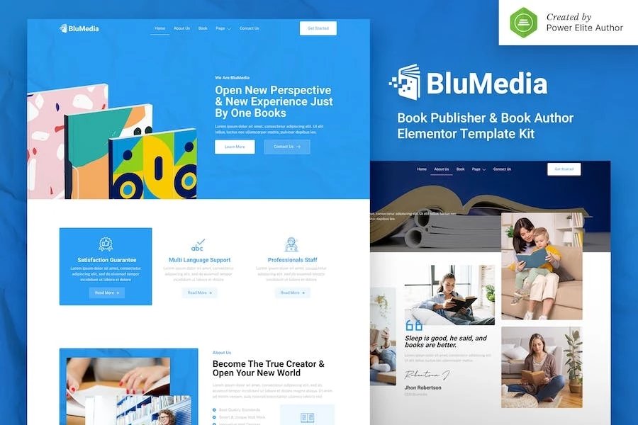 BluMedia Kit de plantillas Elementor para editores y autores de libros