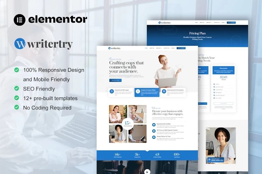 Writertry - Kit Elementor para la Agencia de Servicios de Redacción de Contenido