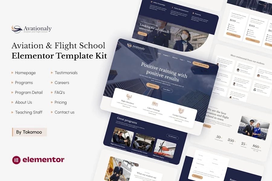 Aviationaly - Template Kit Elementor para escuelas de aviación y vuelo