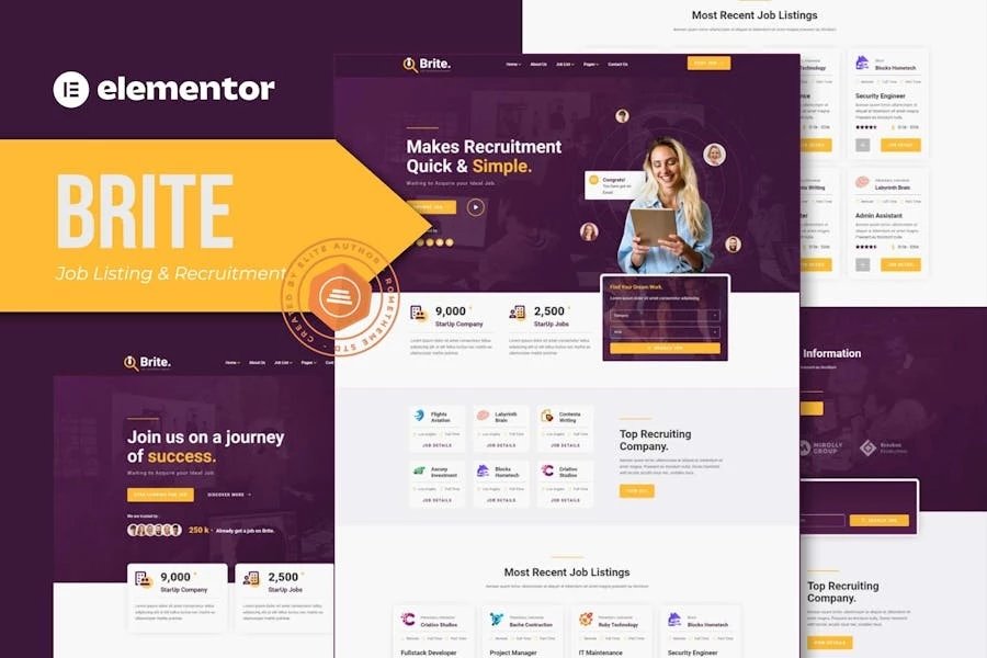 Brite - Template Kit Elementor para ofertas de trabajo y contratación