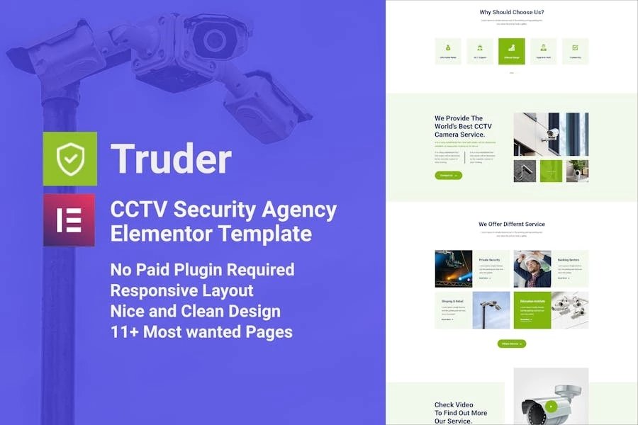 Truder - Kit de plantillas Elementor del servicio de seguridad CCTV