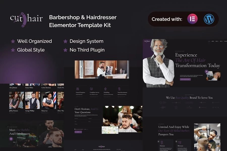 Cuthair - Kit de plantillas Elementor Pro para barbería y peluquería