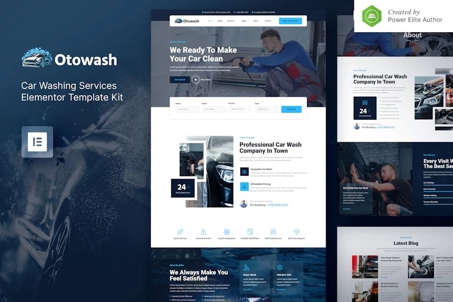 Otowash Kit de plantillas Elementor para servicios de lavado y limpieza de autos