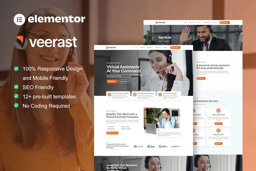 Veerast - Template Kit Elementor Pro del servicio de asistente virtual