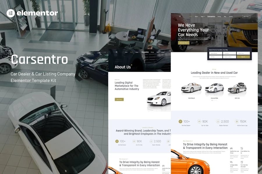 Carsentro - Template Kit Elementor para concesionario de automóviles y empresa de cotización