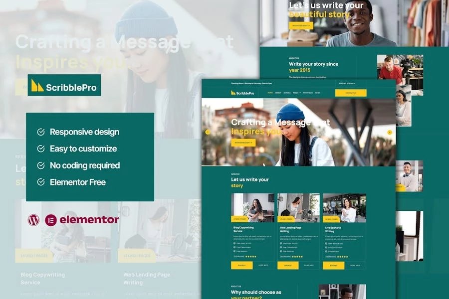Scribble - Kit de plantillas Elementor para servicio de redacción de contenido